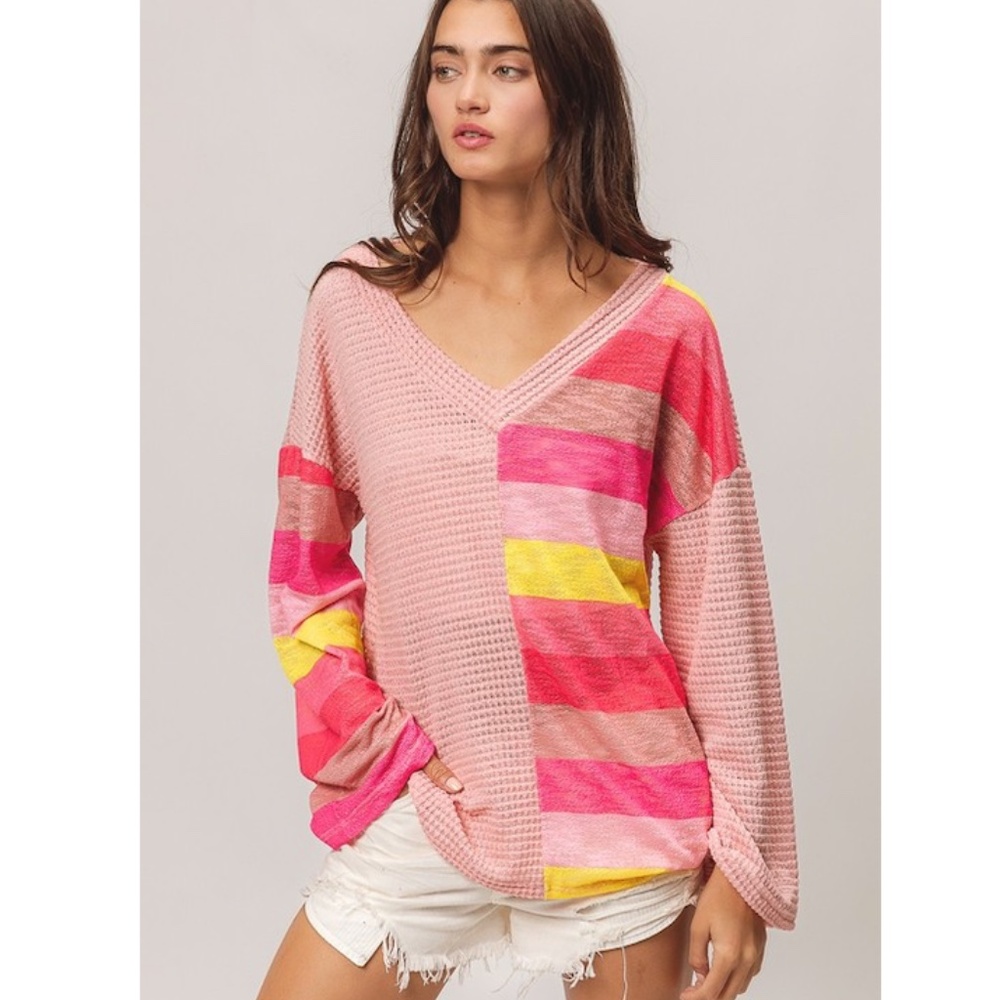 BiBi Pink and Yellow Striped Top